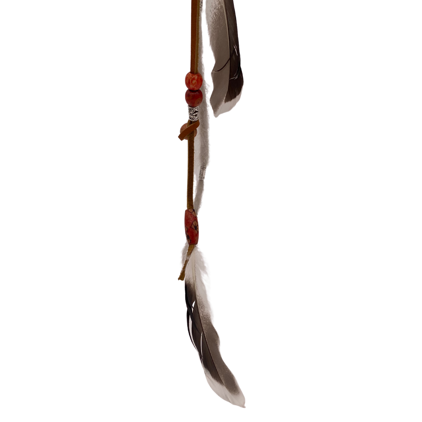 "K-Clip-in" Hair Extension - Platinum Dread with Leather Beads & Feathers