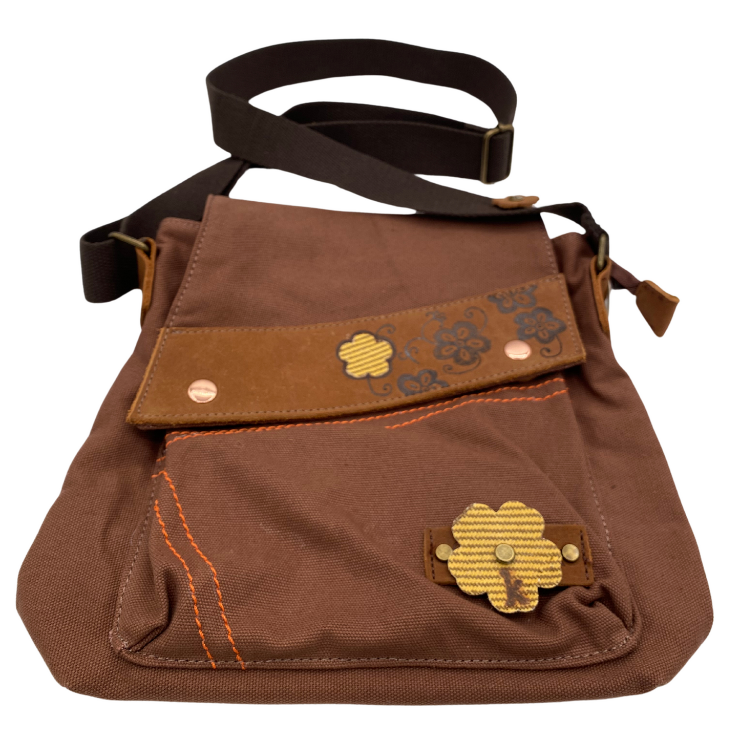 K-Girl Canvas Shoulder Crossbody Bag - Burned Flowers