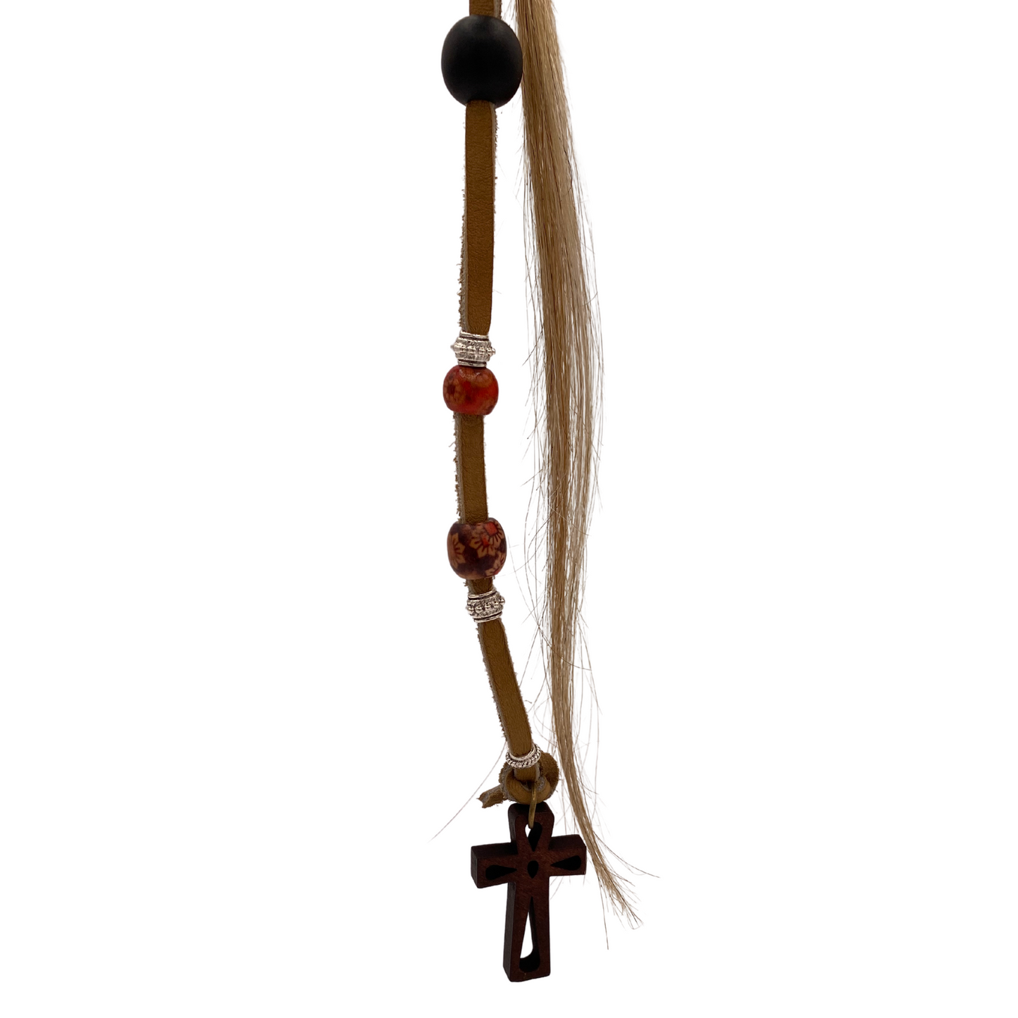 "K-Clip-in" Hair Extension - The Cross - Blonde Braid with Leather & Beads #21