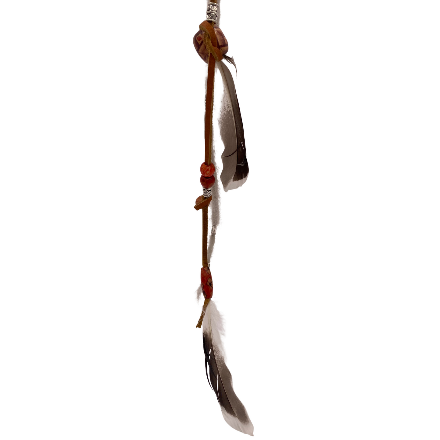 "K-Clip-in" Hair Extension - Platinum Dread with Leather Beads & Feathers