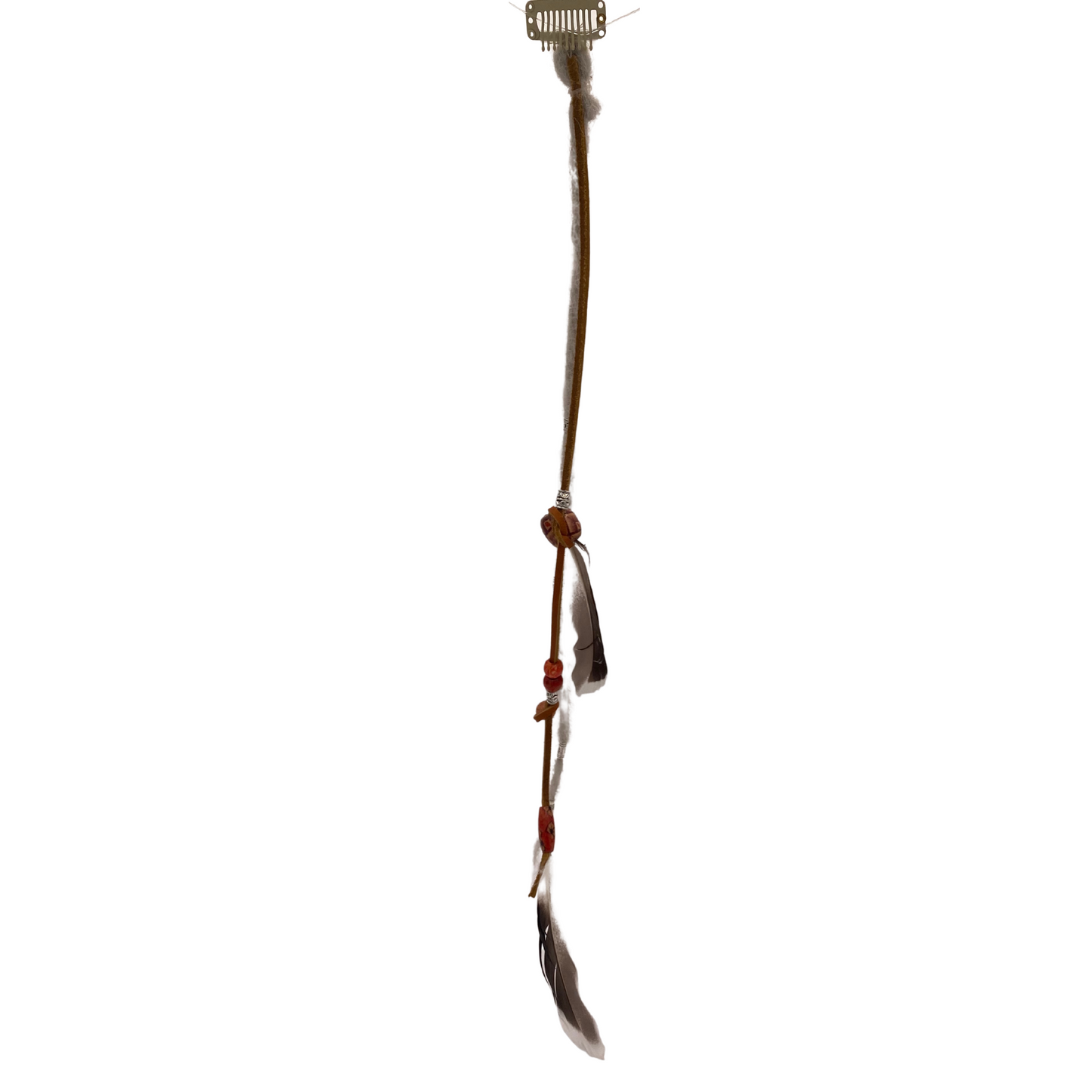 "K-Clip-in" Hair Extension - Platinum Dread with Leather Beads & Feathers