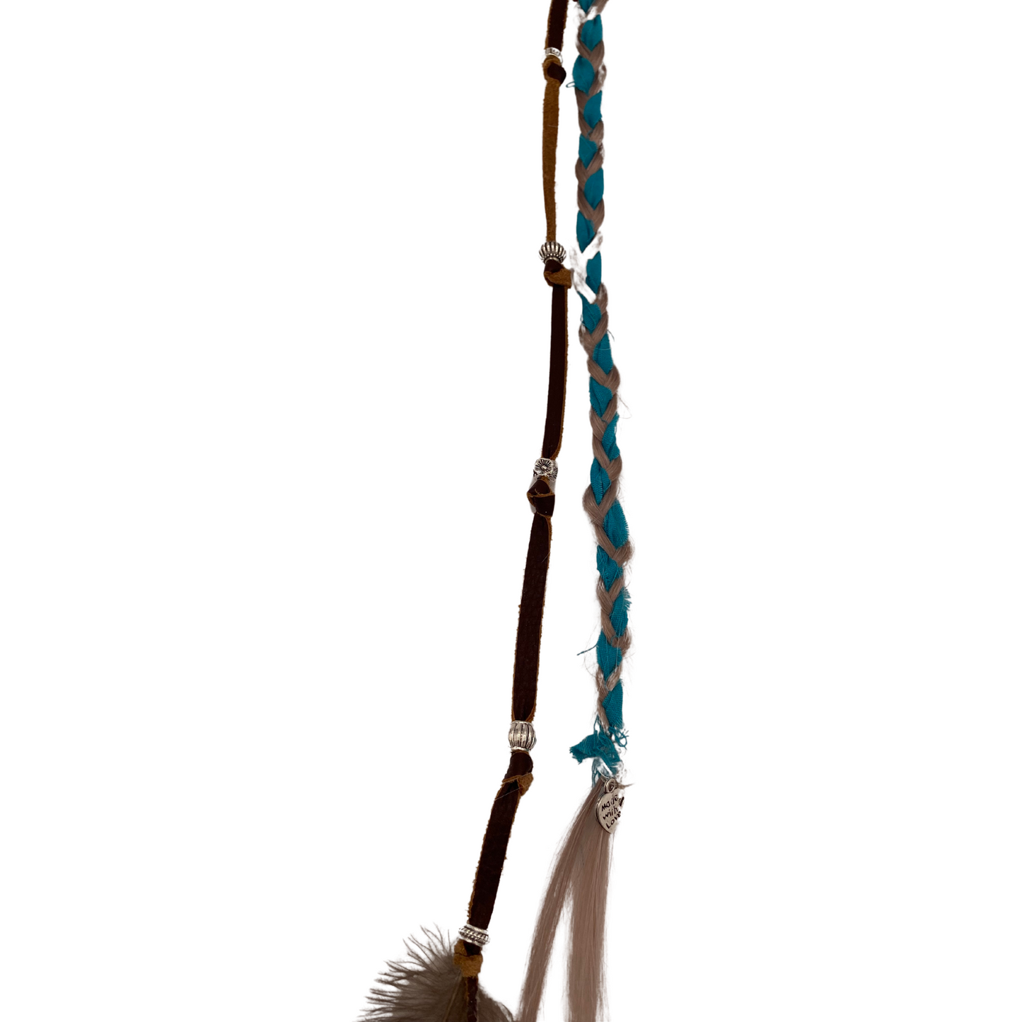 "K-Clip-in" Hair Extension - Platinum Braid with Turquoise with Leather & Feather #20