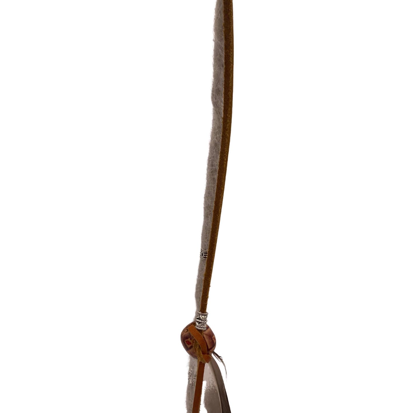 "K-Clip-in" Hair Extension - Platinum Dread with Leather Beads & Feathers