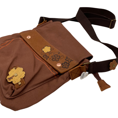 K-Girl Canvas Shoulder Crossbody Bag -  Burned Flowers
