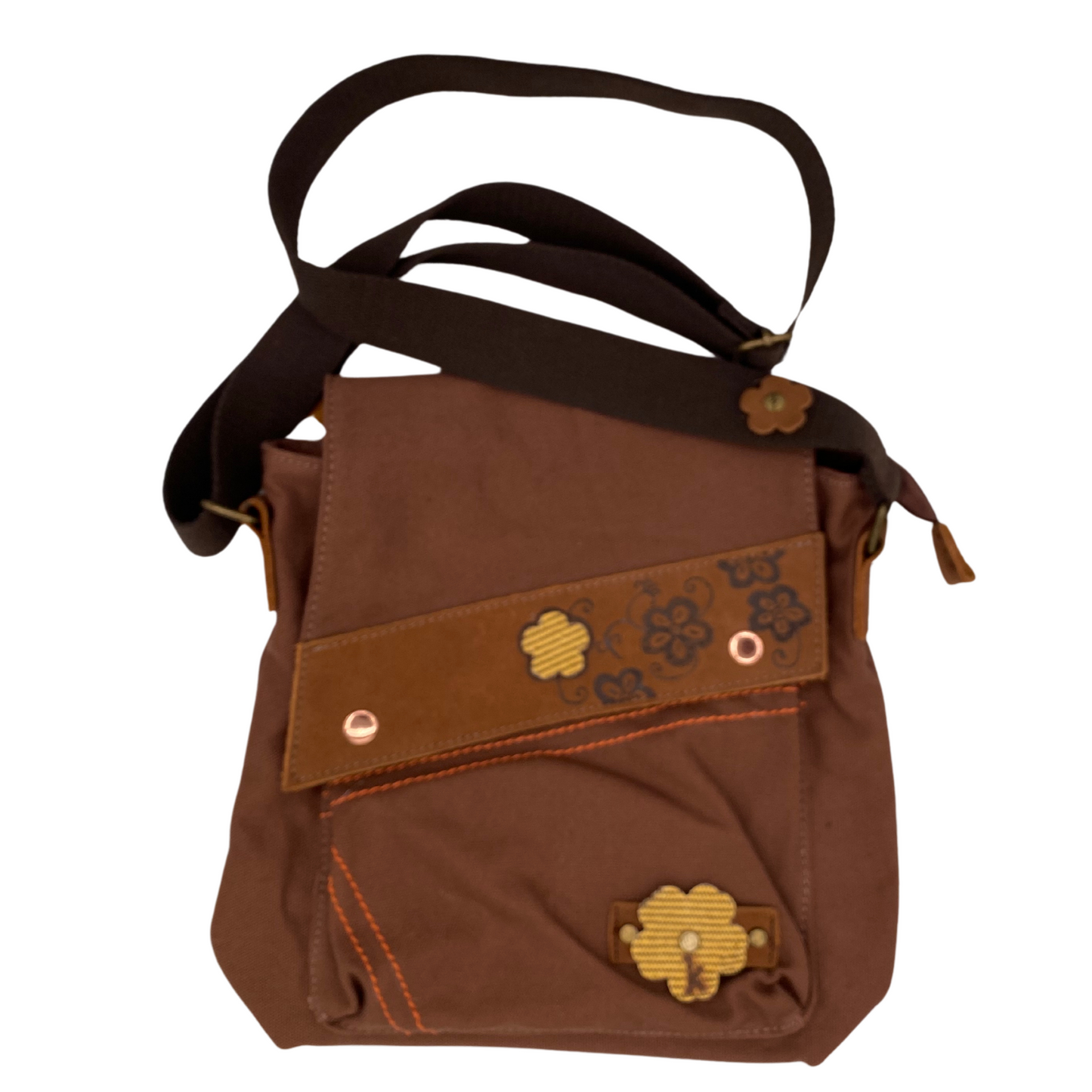 K-Girl Canvas Shoulder Crossbody Bag -  Burned Flowers
